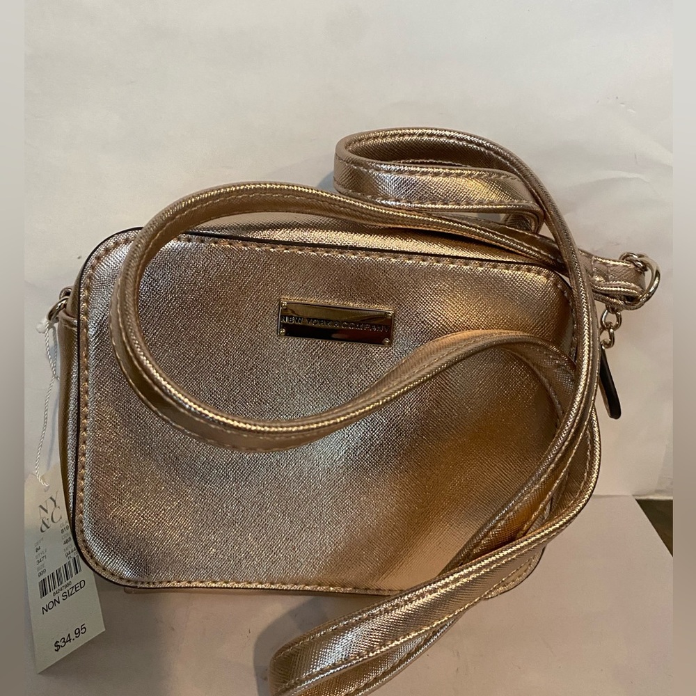 New York & Company Metallic rose gold Crossbody Mini Camera Bag